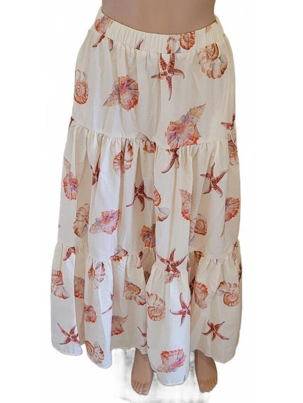Yulaviniee Women's Maxi Skirt with Seashell and Starfish Print